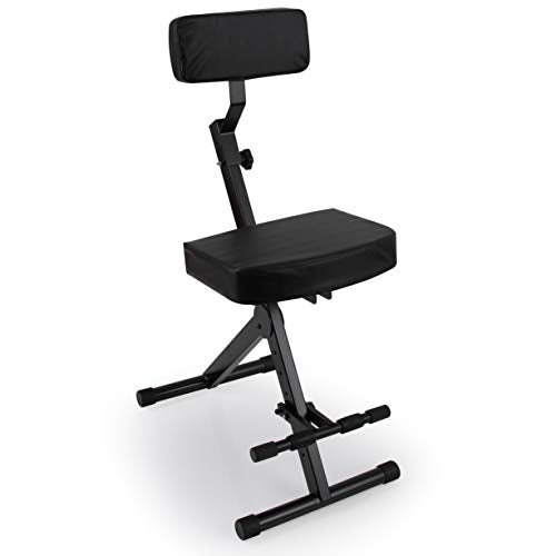 Pyle Portable Adjustable Musician Performer Stool - Folding Musicians Performance Chair, Drum Guitarist Keyboard Throne w/ Adjustable Padded Cushion Seat and Back, Foot Rest - Pyle PKST70