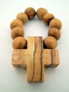 Mens Womens Light Olive Wood Prayer Finger Rosary Ring Catholic Devotional Gift