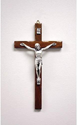 Catholic & Religious Gifts, Crucifix Wood Silver Corpus 10