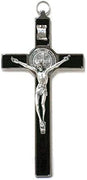 Catholic & Religious Gifts, Crucifix Silver ST Benedict with Enamel Black, 7.5"