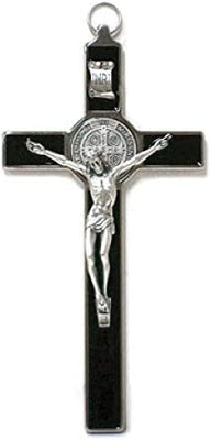 Catholic & Religious Gifts, Crucifix Silver ST Benedict with Enamel Black, 7.5