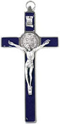 Catholic & Religious Gifts, Crucifix Silver ST Benedict with Enamel Blue, 7.5"