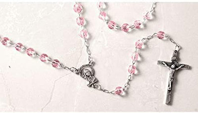 Catholic & Religious Gifts, Rosary Silver Chain Pink Beads 6MM 18