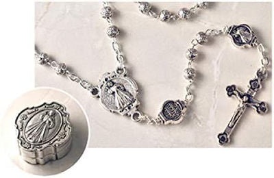 Catholic & Religious Gifts, Rosary Metal W/Metal CASE Divine Mercy 3MM 13