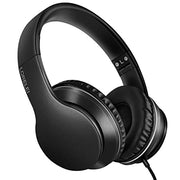 LORELEI X6 Over-Ear Headphones with Microphone, Lightweight Foldable & Portable Stereo Bass Headphones with 1.45M No-Tangle, Wired Headphones for Smartphone Tablet MP3 / 4 (Space Black)