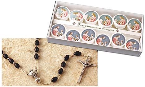 Catholic & Religious Gifts, ROSARY DISPLAY FIRST COMMUNION BLACK (BOY) ; 5MM 16" (12PCS)