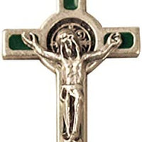 12pc Catholic & Religious Gifts, Small Crucifix ST Benedict Silver Green 1.5"