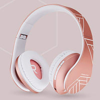 PowerLocus Bluetooth Over-Ear Headphones, Wireless Stereo Foldable Headphones Wireless and Wired Headsets with Built-in Mic, Micro SD/TF, FM for iPhone/Samsung/iPad/PC (Rose Gold)