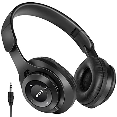 Kids Bluetooth Headphones, Wireless Headphones for Kids, Over Ear Kids Headphones with Built-in Microphone Soft Earmuffs Foldable Stereo-Bass Aux 3.5mm Cord, Children's Headsets for Boy Girl (Black)