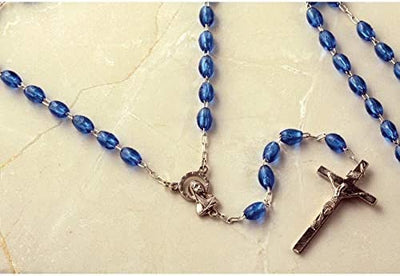 Catholic & Religious Gifts, ROSARY BEADS SILVER/BLUE 18