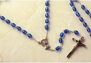 Catholic & Religious Gifts, ROSARY BEADS SILVER/BLUE 18"