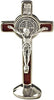 Catholic & Religious Gifts, SMALL CRUCIFIX ST BENEDICT ENAMEL BROWN W/BASE 3"