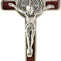 Catholic & Religious Gifts, SMALL CRUCIFIX ST BENEDICT ENAMEL BROWN W/BASE 3"