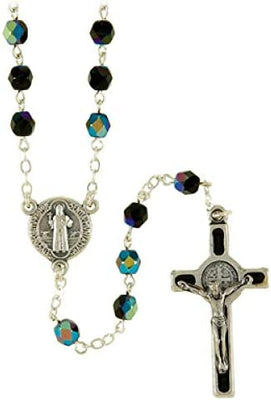 Catholic & Religious Gifts, Rosary ST Benedict Black Enamel Crucifix 5MM 17