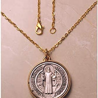 Catholic & Religious Gifts, Necklace Gold Linked Chain ST Benedict Medal 1.5"