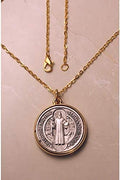 Catholic & Religious Gifts, Necklace Gold Linked Chain ST Benedict Medal 1.5"