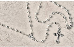 Catholic & Religious Gifts, Rosary Metal Silver Chain 13" Round Metal Beads 4MM