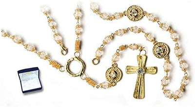 Catholic & Religious Gifts, Rosary Glass Beads W/Gold Chain with Delux Box