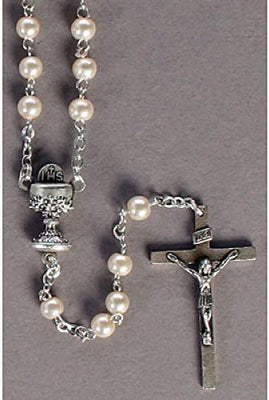 Catholic & Religious Gifts, Rosary First Communion White Faux Pearl Imitation Beads, 5MM 16.5