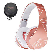 PowerLocus Bluetooth Over-Ear Headphones, Wireless Stereo Foldable Headphones Wireless and Wired Headsets with Built-in Mic, Micro SD/TF, FM for iPhone/Samsung/iPad/PC (Rose Gold)