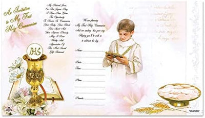 Catholic & Religious Gifts, First Communion Invitation BOY English with Envelope 100/PKG