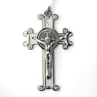 Catholic & Religious Gifts, Small Crucifix with Enamel NIKEL White 3