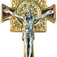 Catholic & Religious Gifts, Small Crucifix ST Benedict Gold RED 1-1/2"