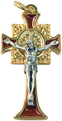 Catholic & Religious Gifts, Small Crucifix ST Benedict Gold RED 1-1/2