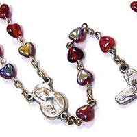 Catholic & Religious Gifts, Rosary Heart Shaped RED Silver 4MM 17"