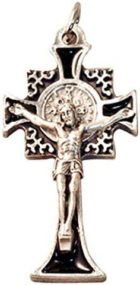 Catholic & Religious Gifts, Small Crucifix ST Benedict Silver Black 1-1/2