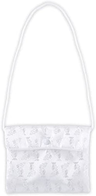 First Communion White Satin Brocade Purse with Chalice Design, 7 1/2 Inch