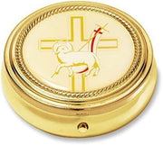 Holy Lamb of God w Latin Cross Design Gold Plate Catholic Religious Hospital Church Communion Pyx for Hosts