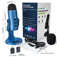 ZealSound USB Microphone,Condenser Gaming Mic for Phone/Laptop/PC/PS4/5/Computer,Microphone with Gain Knob,LED Mute,Monitor Volume Adjustment,Stand Base for Streaming, Podcast, Studio Recording (Blue)