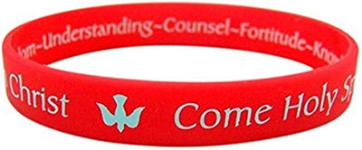 Confirmed in Christ Red Stretch Bracelet with Holy Spirit Prayer Card, Confirmation Gifts for Teenage Girl or Boys Him, 8 Inches