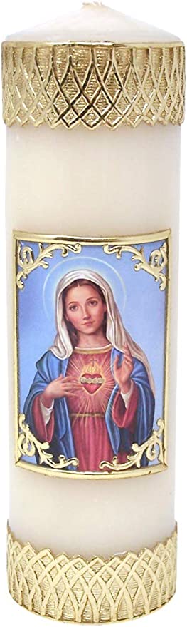 Church Supply Candle - Will and Baumer - Hand-Decorated Family Prayer Paraffin Devotional Candle with Decal, 8-Inch, Immaculate Heart