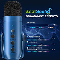 ZealSound USB Microphone,Condenser Gaming Mic for Phone/Laptop/PC/PS4/5/Computer,Microphone with Gain Knob,LED Mute,Monitor Volume Adjustment,Stand Base for Streaming, Podcast, Studio Recording (Blue)