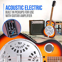 PyleUsa Resophonic Resonator Acoustic Electric Guitar - 6 String Round Neck Sunburst Mahogany Traditional Resonator w/Built-in Pre Amplifier, Case Bag, Strap, Steel Strings, Tuner, Picks (PGA500BR.9)