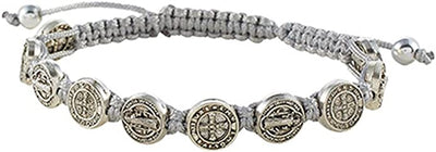 Saint St Benedict Medal on Adjustable Cord Bracelet, 8 Inch