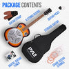 PyleUsa Resophonic Resonator Acoustic Electric Guitar - 6 String Round Neck Sunburst Mahogany Traditional Resonator w/Built-in Pre Amplifier, Case Bag, Strap, Steel Strings, Tuner, Picks (PGA500BR.9)