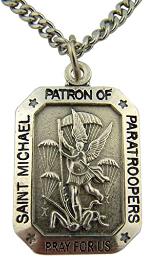 Creed Silver Toned Base Saint Michael Patron of Paratroopers Medal Pendant, 1 Inch