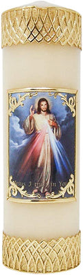 Church Supply Candle - Will and Baumer - Hand-Decorated Family Prayer Paraffin Devotional Candle with Decal, 8-Inch, Divine Mercy