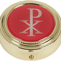 Chi Rho Gold Toned PYX with Epoxy Lid, 2 1/4 Inch