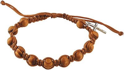 Rosary Bracelets Olive Wood Finish with Silver Toned Crucifix Charm, 7 1/2 Inch