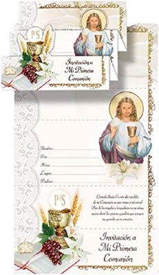 Catholic & Religious Gifts, First Communion Invitation English W/Envelope Quad Series 100/PKG