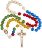 Religious Gifts Mulit Color Wooden Prayer Bead Laser Engraved Mission Rosary, 17 Inch (Pack of 12)