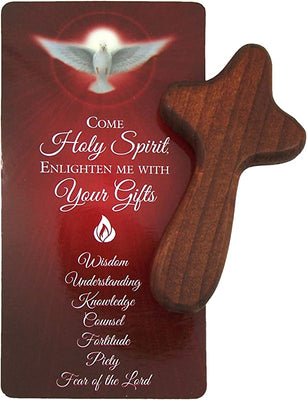 Come Holy Spirit Confirmation Hand-Held Prayer Wooden Cross with Card, 4 Inch