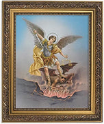 Gerffert Collection Saint Michael Catholic Framed Portrait Print, 13 Inch (Ornate Gold Tone Finish Frame)