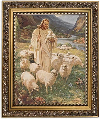 Gerffert Collection Lord is My Shepherd Religious Framed Portrait Print, 13 Inch (Ornate Gold Tone Finish Frame)